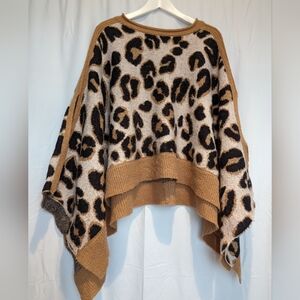 Women's leopard print poncho sweater